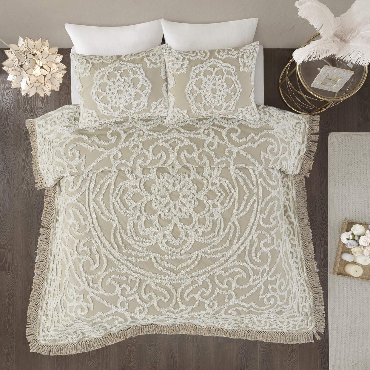 Madison Park Laetitia Tufted Chenille Cotton Medallion Fringe Coverlet Set