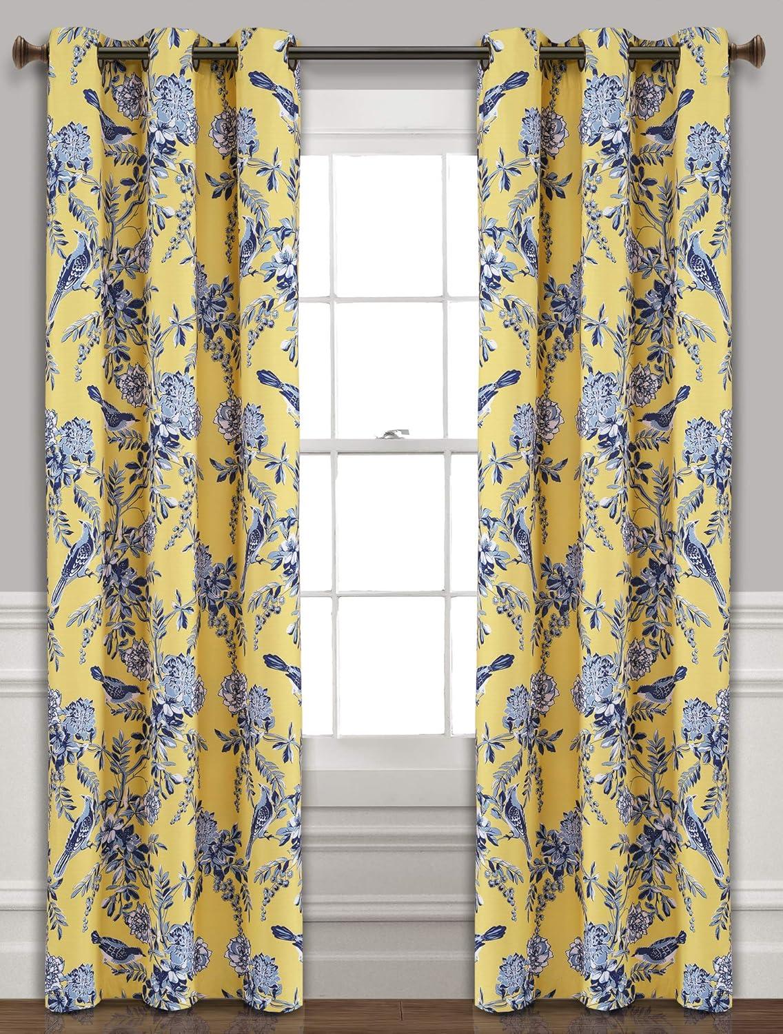 Lush Decor Farmhouse Bird And Flower Polyester Curtain Pair (Set of 2)