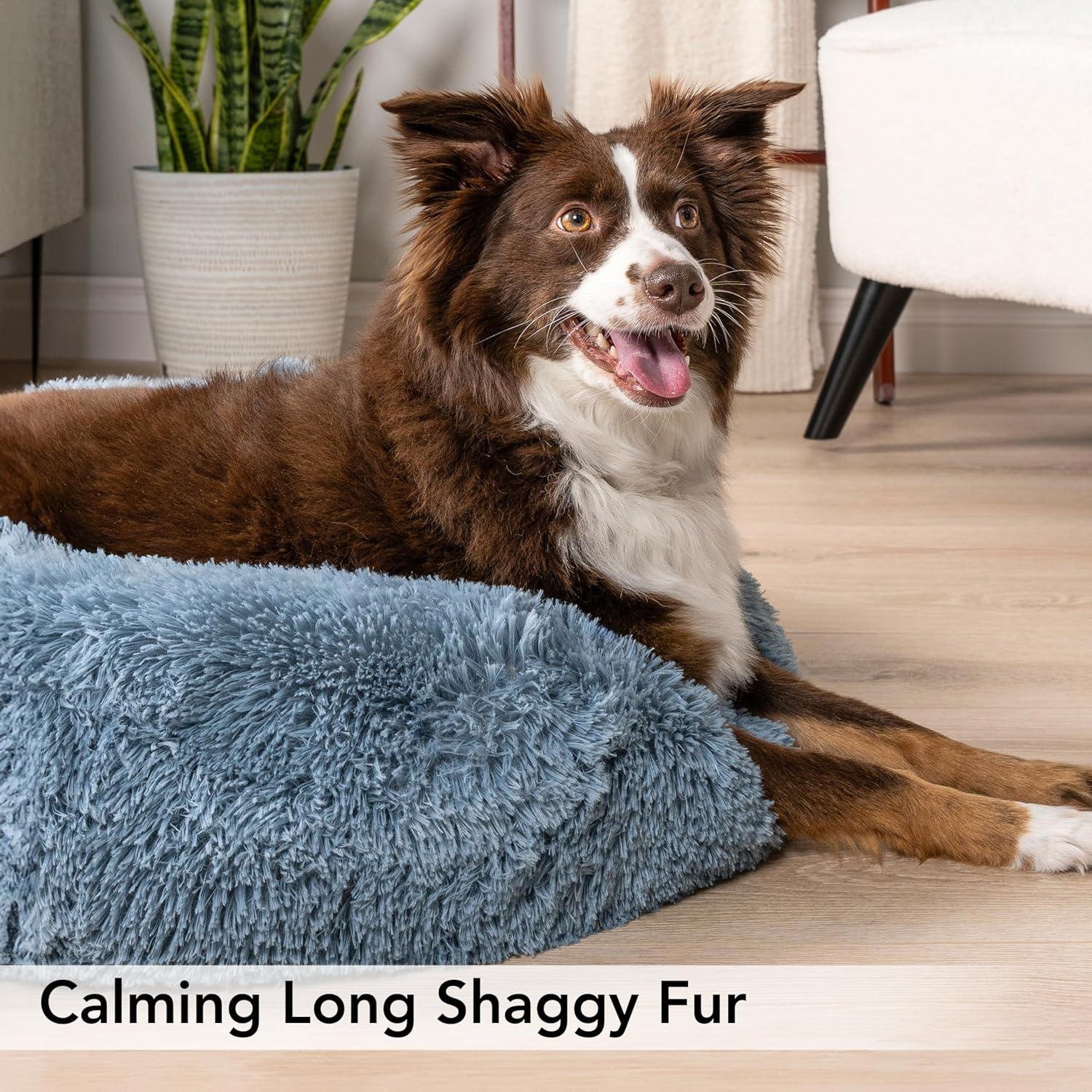 PetAmi Calming Dog Bed for Puppy Cat Kitten, Round Washable Pet Bed, Anti Anxiety Cuddler, Fluffy Plush Circular Donut Bed (Dusty Blue, Small - 23")