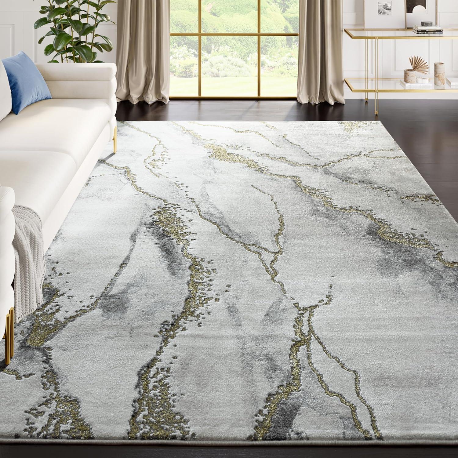 Abani Contemporary Abstract Turkish Area Rug, Laguna Collection Grey & Yellow Modern 2'3¨ x 12' Rectangle Accent Rugs