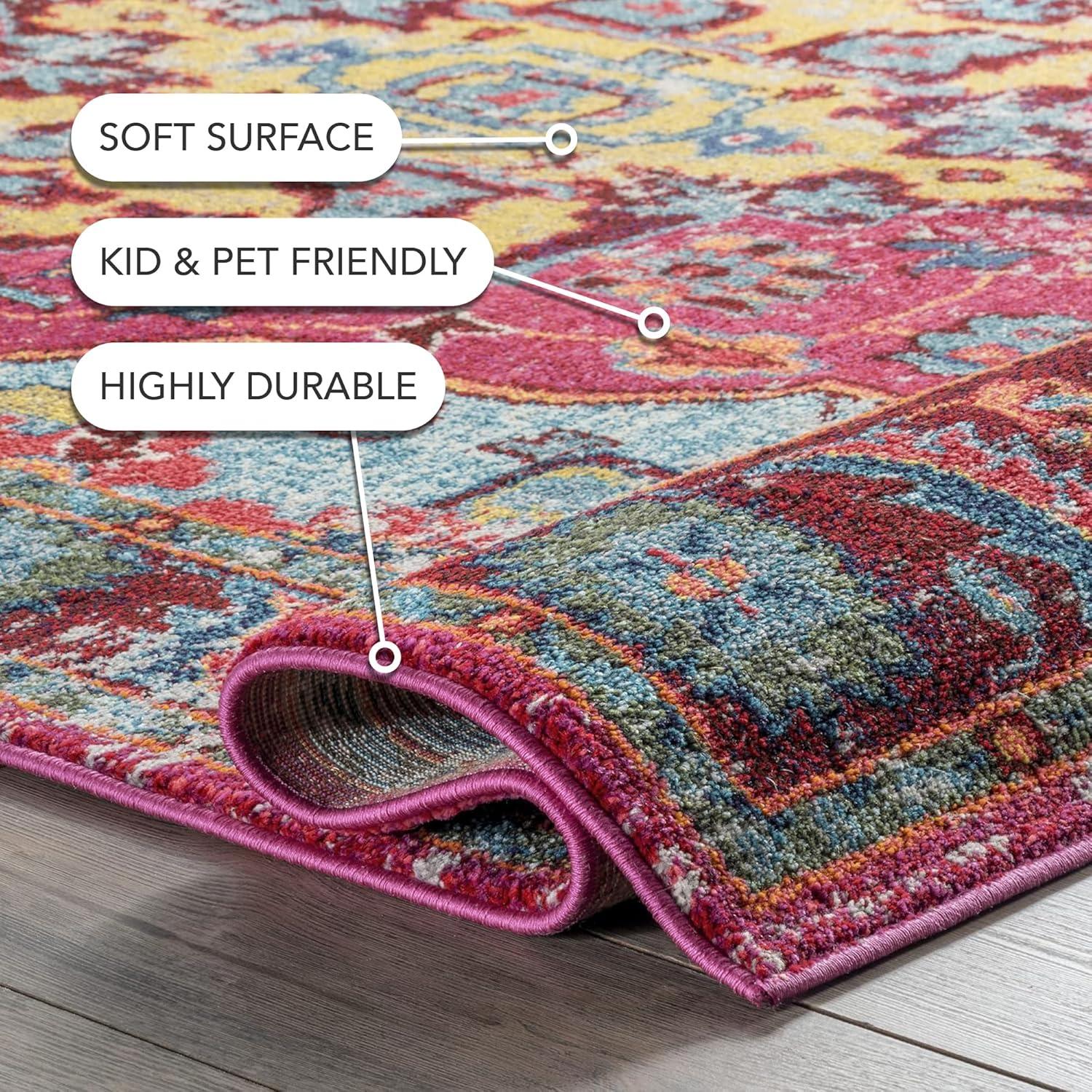 nuLOOM 4' Round Vintage Corbett Area Rug: Bohemian Medallion, Multicolor, Low Pile, Indoor, 4ft Round Rug