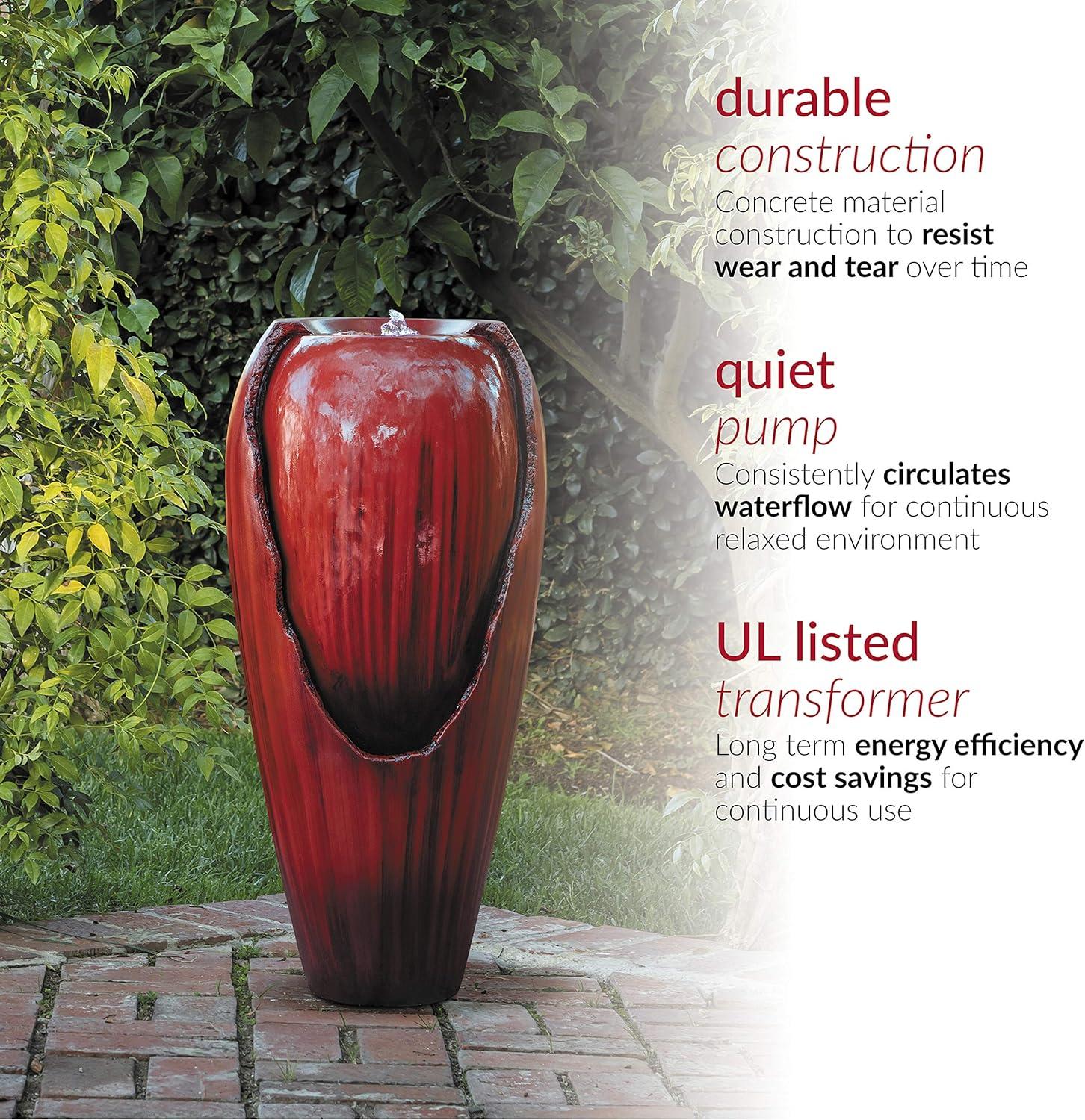 Alpine Corporation DIG100XS-RD Outdoor Floor Antique Jar Water Fountain with LED Lights, Vintage Light Waterfall, 33", Red