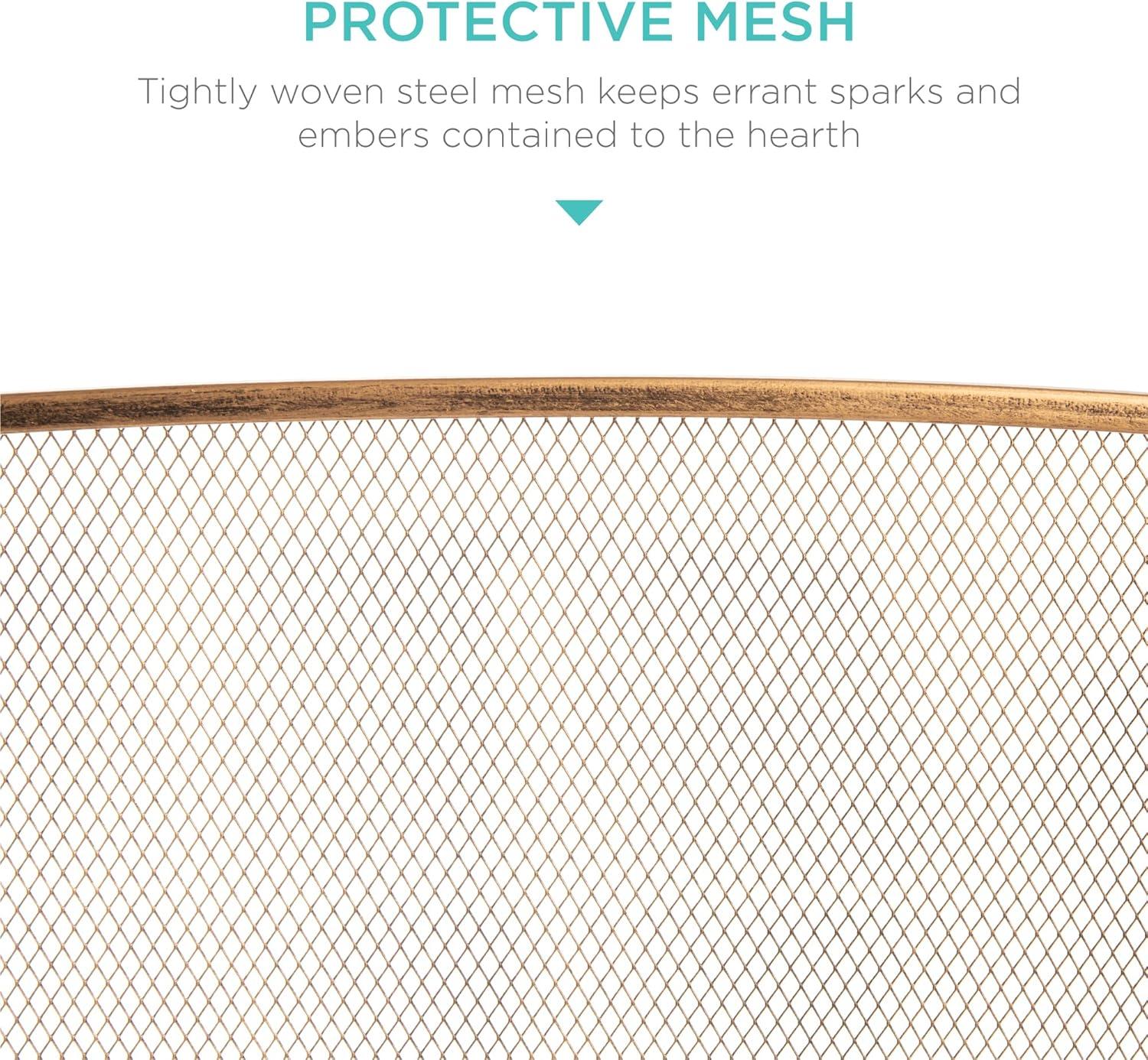Best Choice Products 47.5x27.25in 3-Panel Steel Mesh Fireplace Screen, Spark Guard w/ Rustic Worn Finish - Antique Gold
