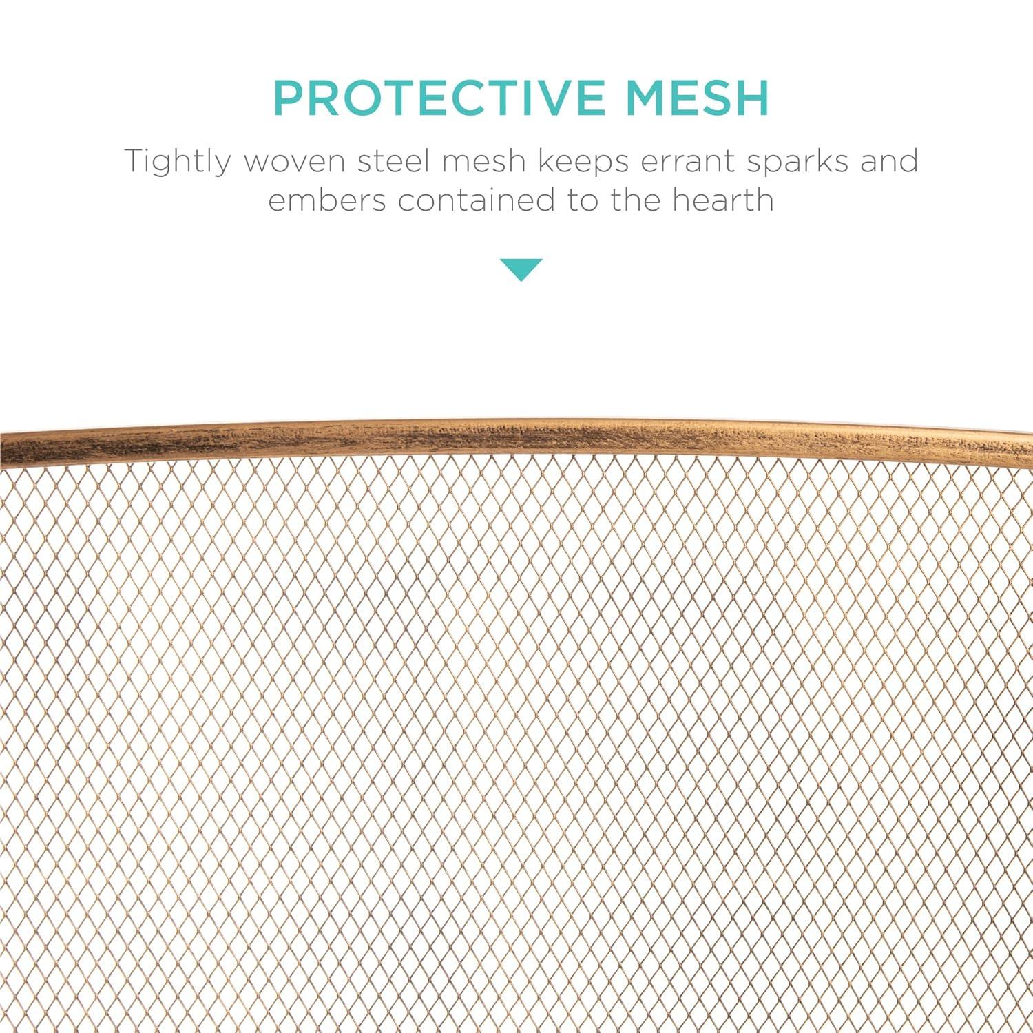 Best Choice Products 47.5x27.25in 3-Panel Steel Mesh Fireplace Screen, Spark Guard w/ Rustic Worn Finish - Antique Gold