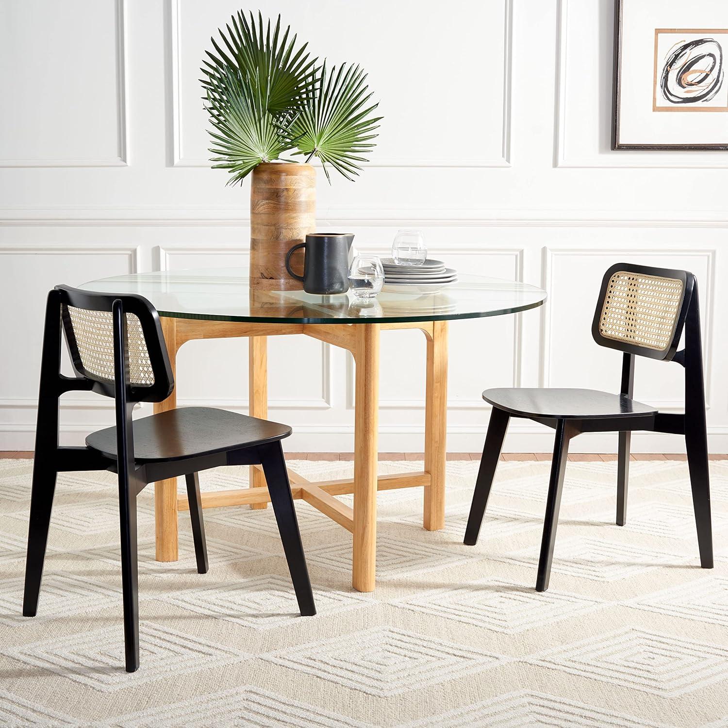 Black and Natural Cane Woven Dining Chair Set