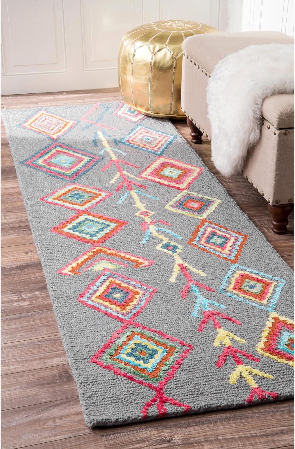 Gray Wool and Viscose Handmade Tufted Runner Rug