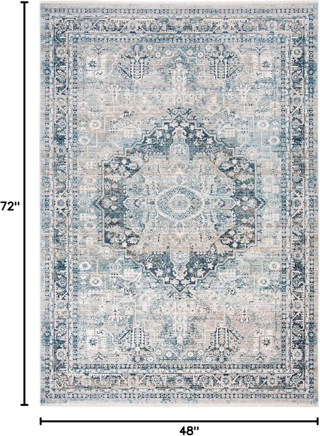 Victoria Collection Accent Rug - 4' X 6', Blue & Grey, Vintage Traditional Distressed Design, Non-Shedding & Easy Care, Ideal For High Traffic Areas In Foyer, Living Room, Bedroom (VIC933F)