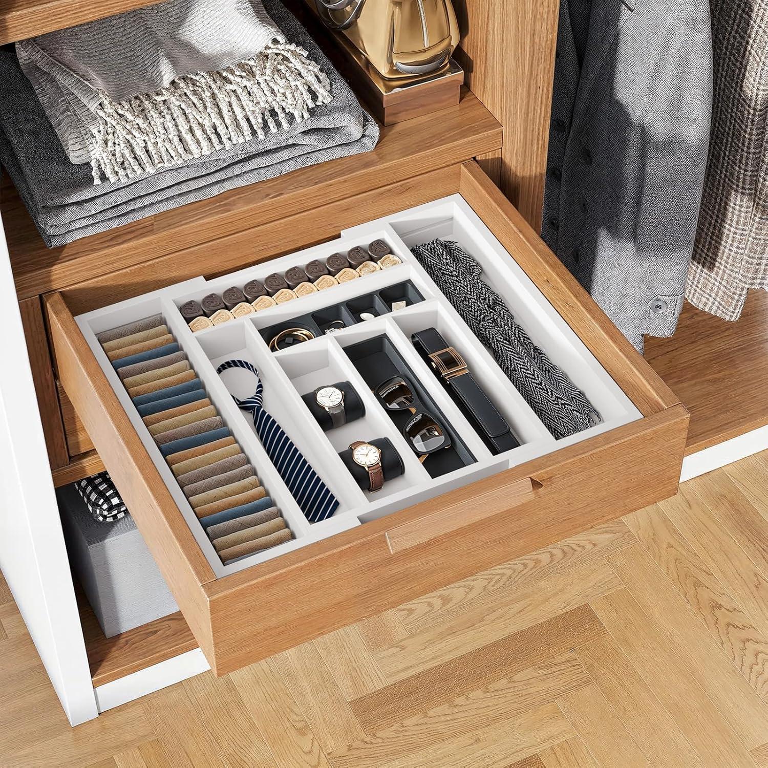Bamboo Expandable Drawer Organizer For Utensils Holder, Adjustable Cutlery Tray, Wood Drawer Dividers Organizer For Silverware, Flatware, Knives In Kitchen, Bedroom, Living Room