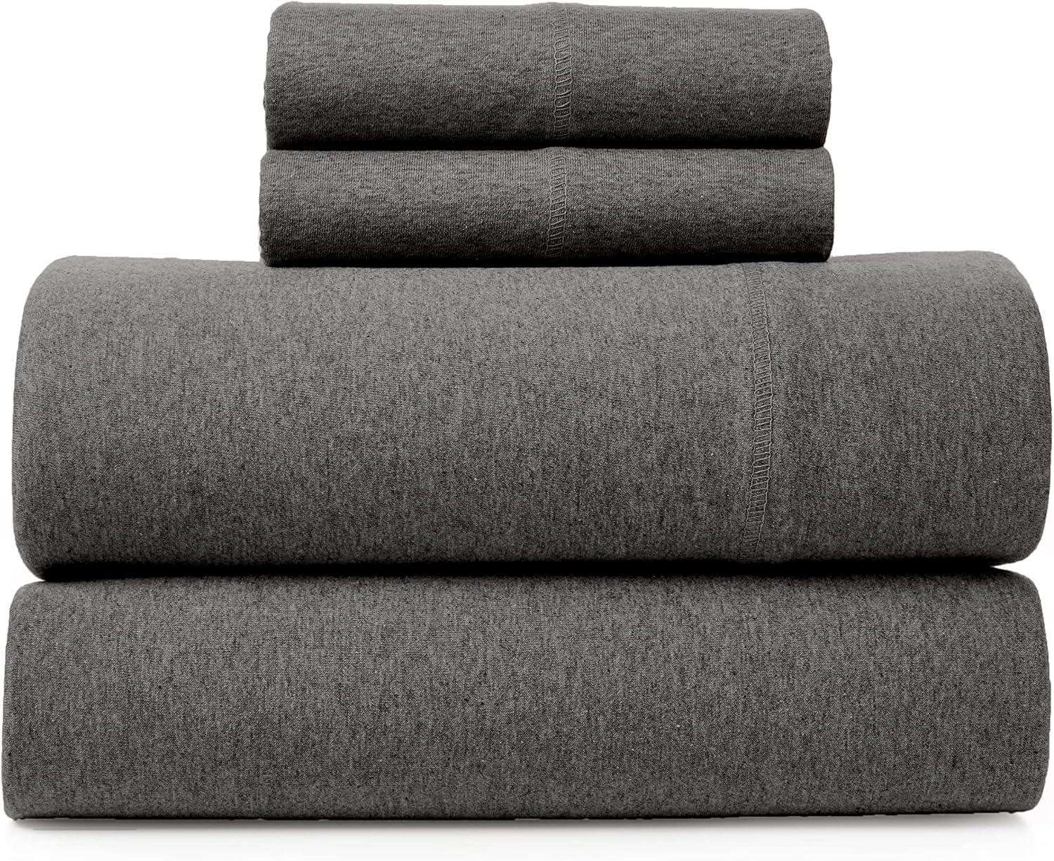 Road Trip America Jersey Sheet Set - 4 Pieces Queen Cotton Sheets Set - Stretchable Ultrasoft Luxury Knit Bed Linen (Dark Gray, Queen)