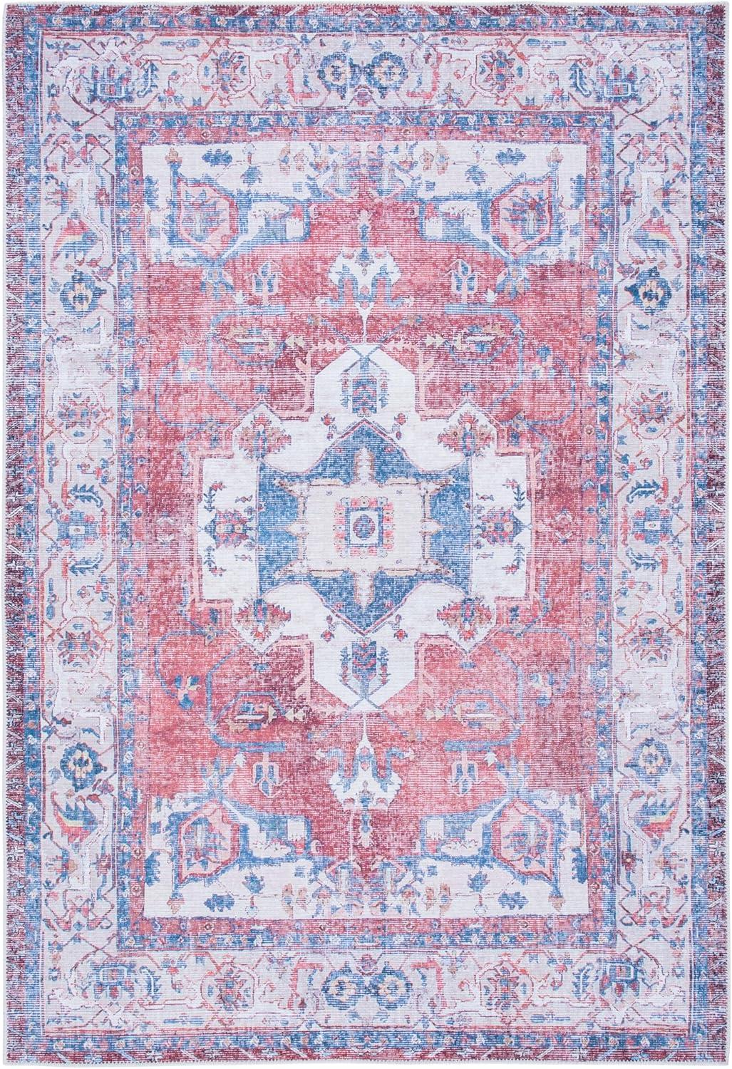 SAFAVIEH Serapi Oralee Traditional Machine Washable Area Rug, Red/Ivory, 5'3" X 7'7"