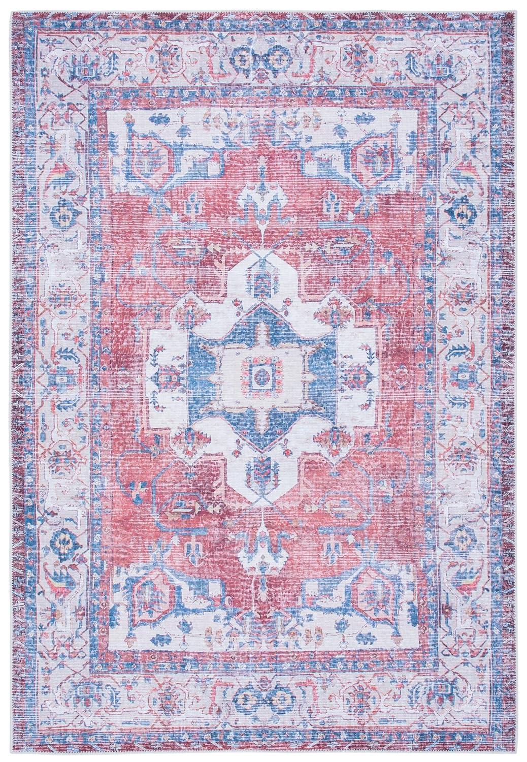 SAFAVIEH Serapi Oralee Traditional Machine Washable Area Rug, Red/Ivory, 5'3" X 7'7"