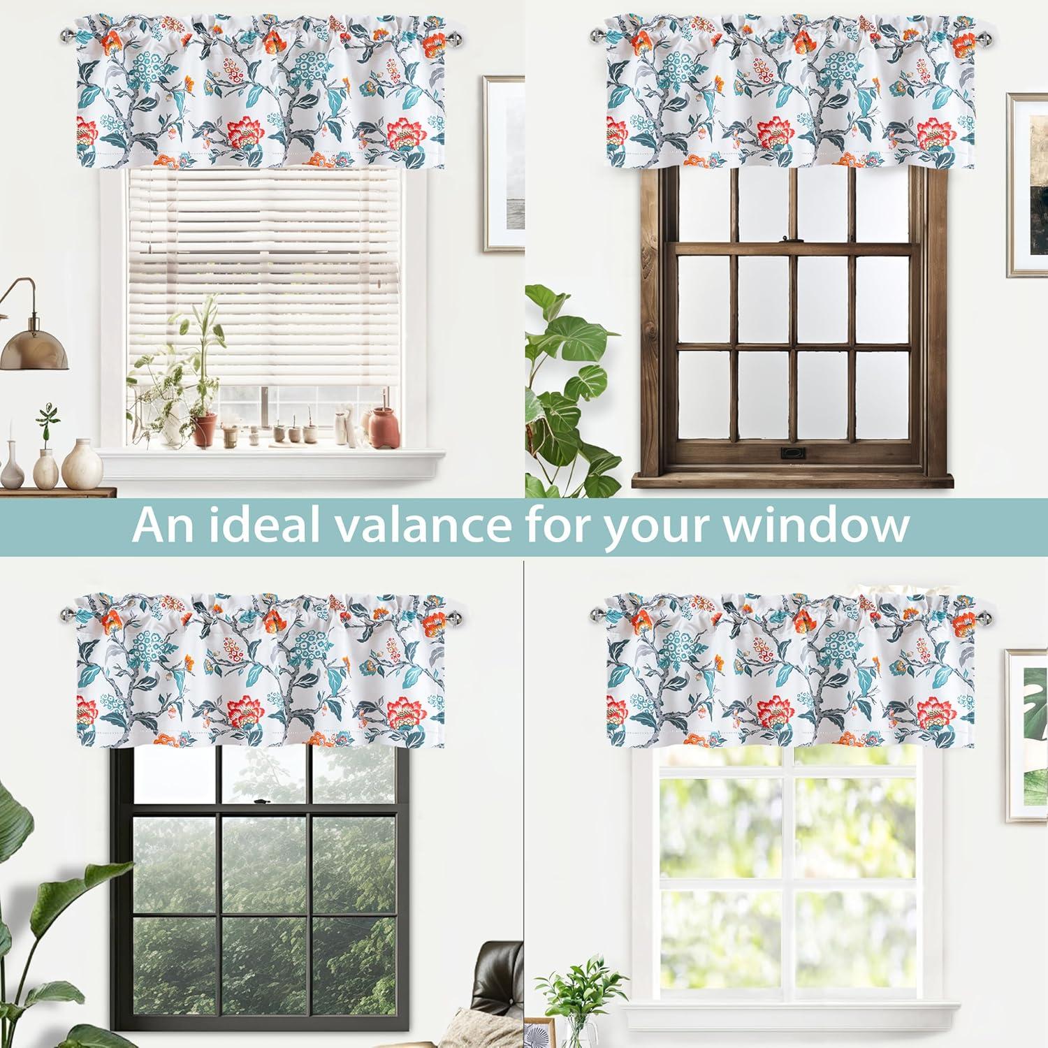 DriftAway Ada Floral Lined Thermal Insulated Room Darkening Blackout Grommet Window Curtains, 2 Panels, 52" x 72", Ivory Orange Teal