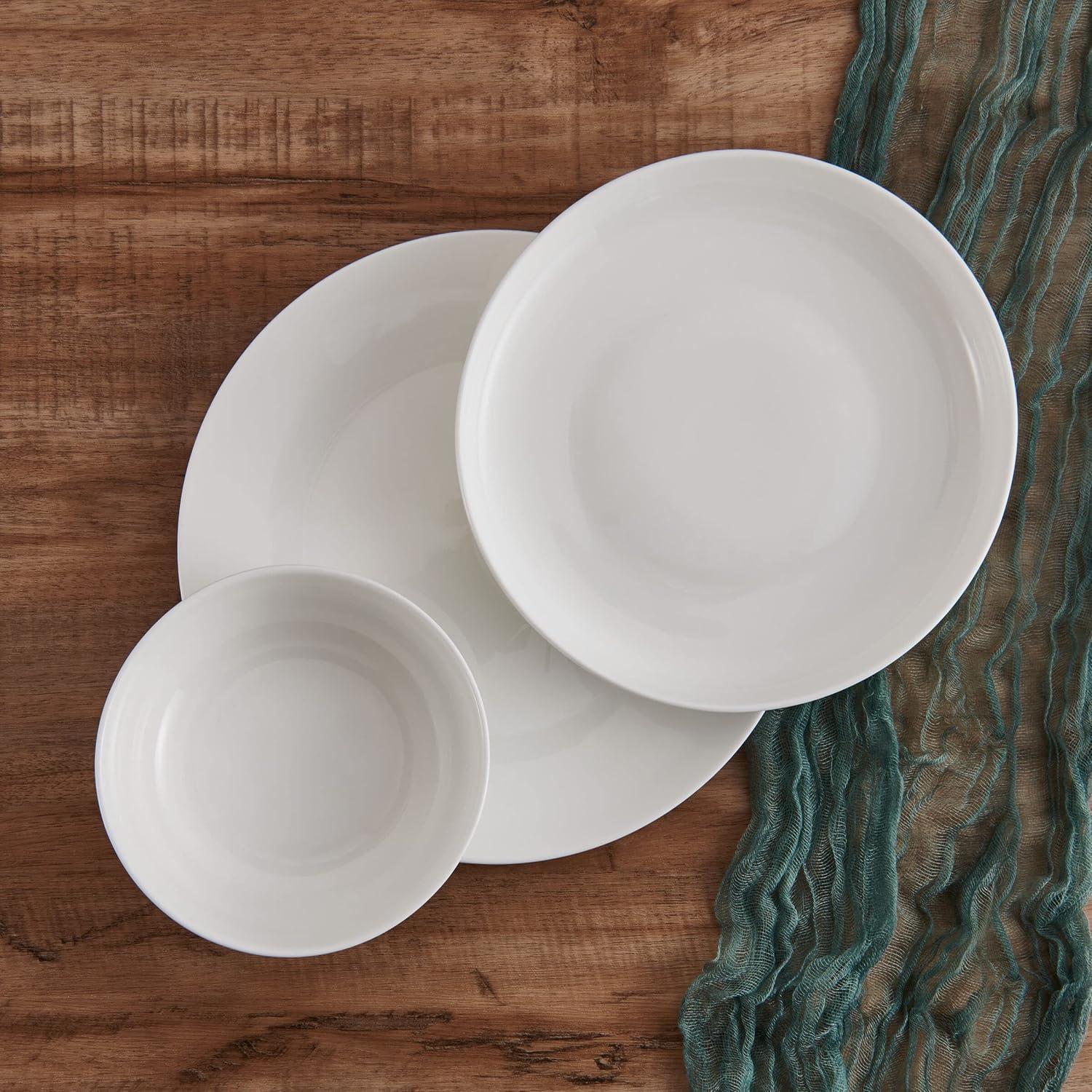 White Porcelain 12-Piece Round Dinnerware Set, Service for 4