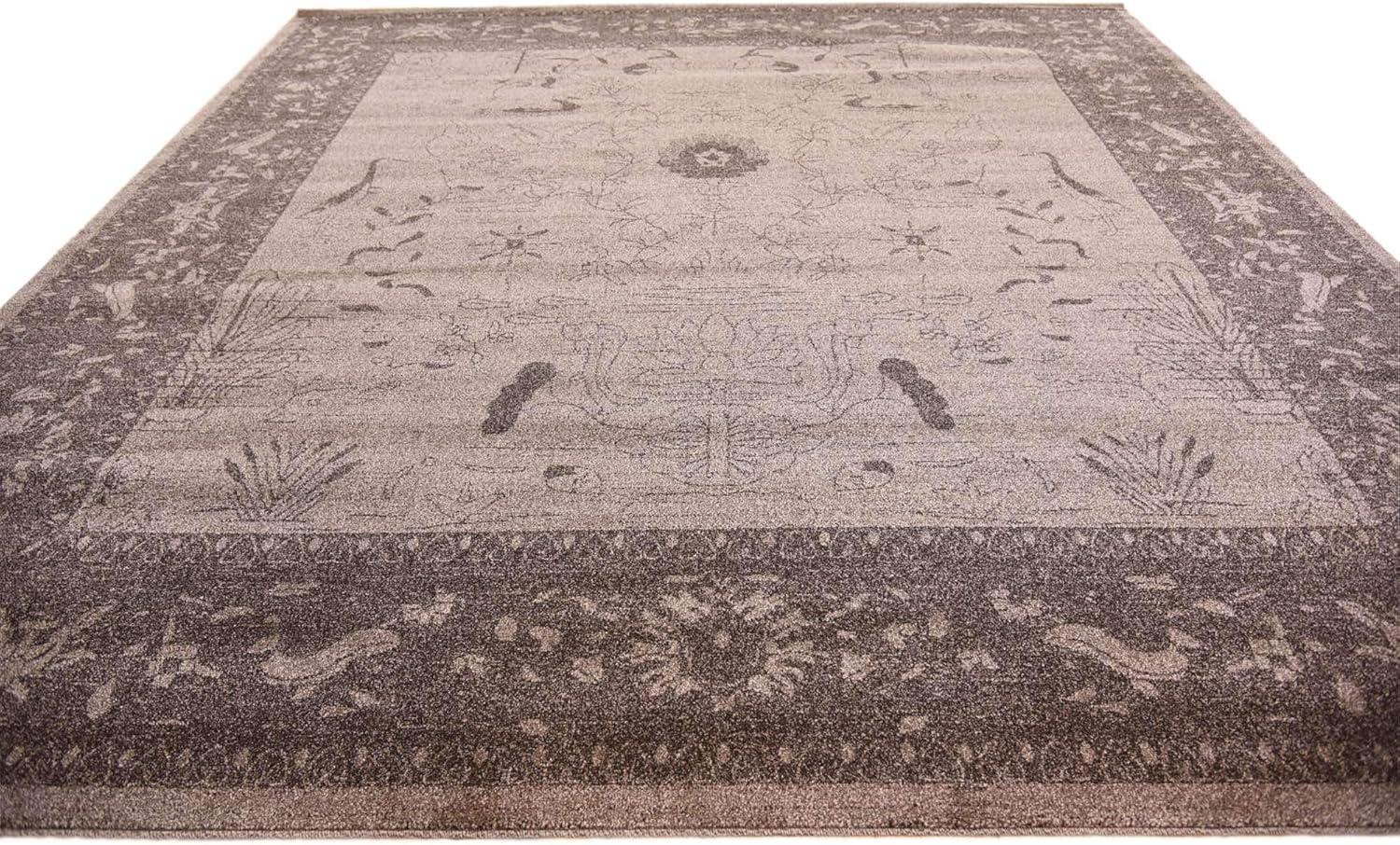 Unique Loom La Jolla Collection Area Rug - Floral (10' Square Brown/Beige)