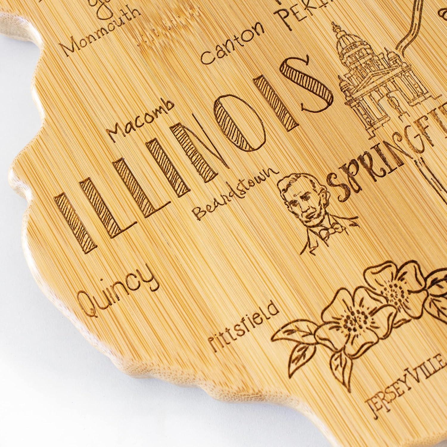 Totally Bamboo Destination Illinois Serving and Cutting Board: State Design, Lightweight Bamboo, 16.5" x 9.25"