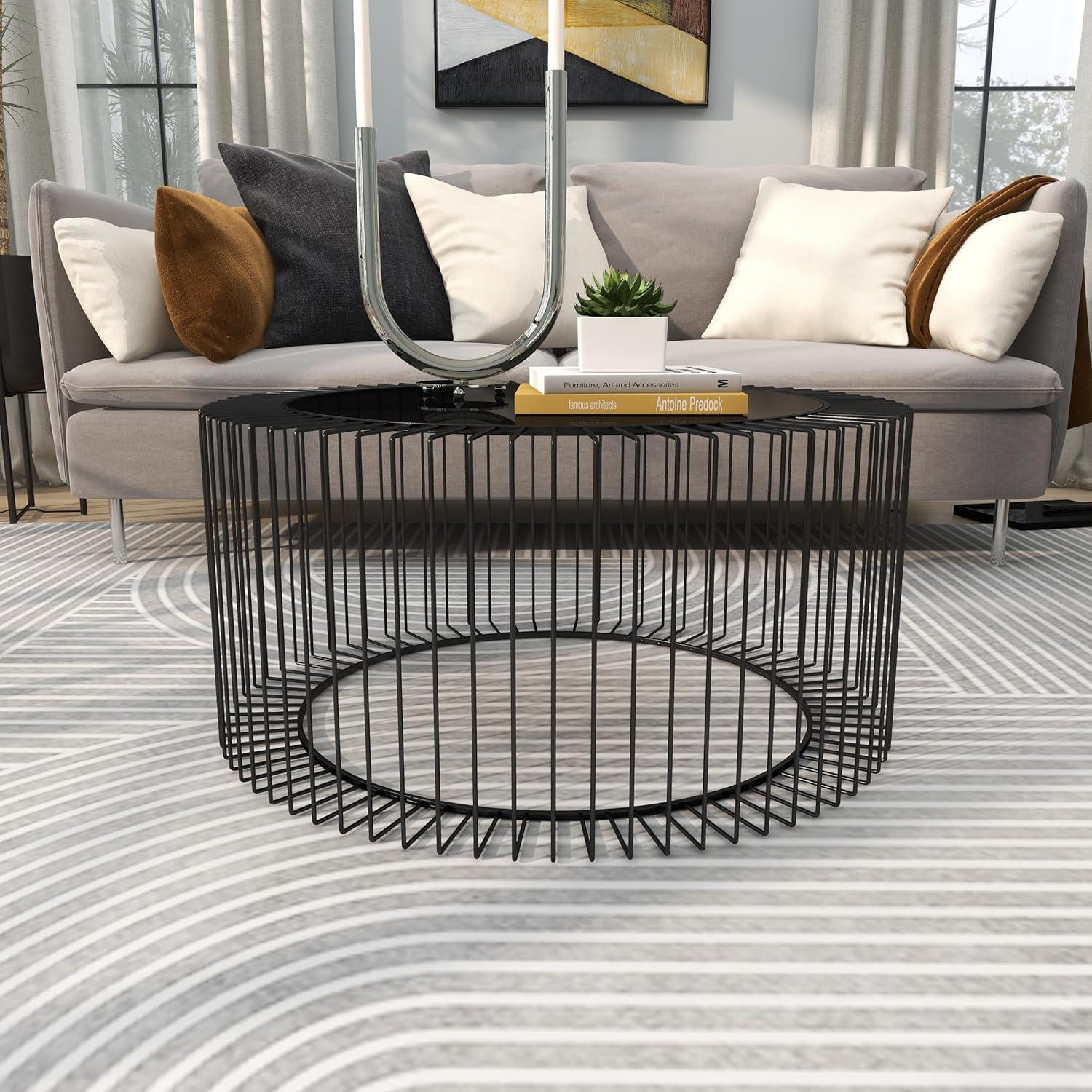 Contemporary Metal Coffee Table Black - Olivia & May: Modern Glass Top, No Assembly Required