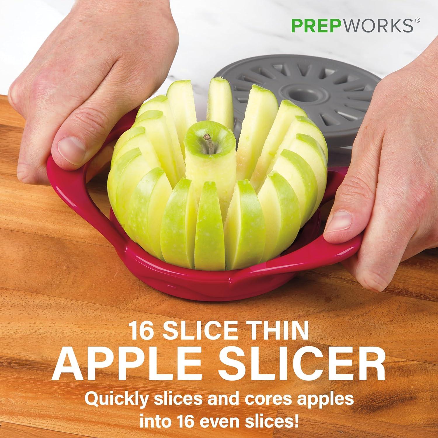 Prepworks Thin Apple Slicer: Stainless Steel Fruit & Mandolin Slicer, Dishwasher-Safe, Red