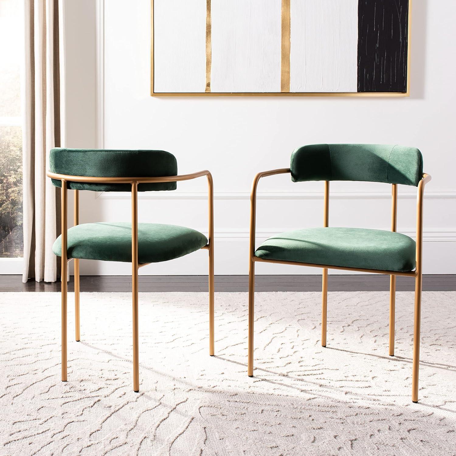 Malachite Green Velvet & Gold Metal Upholstered Side Chair