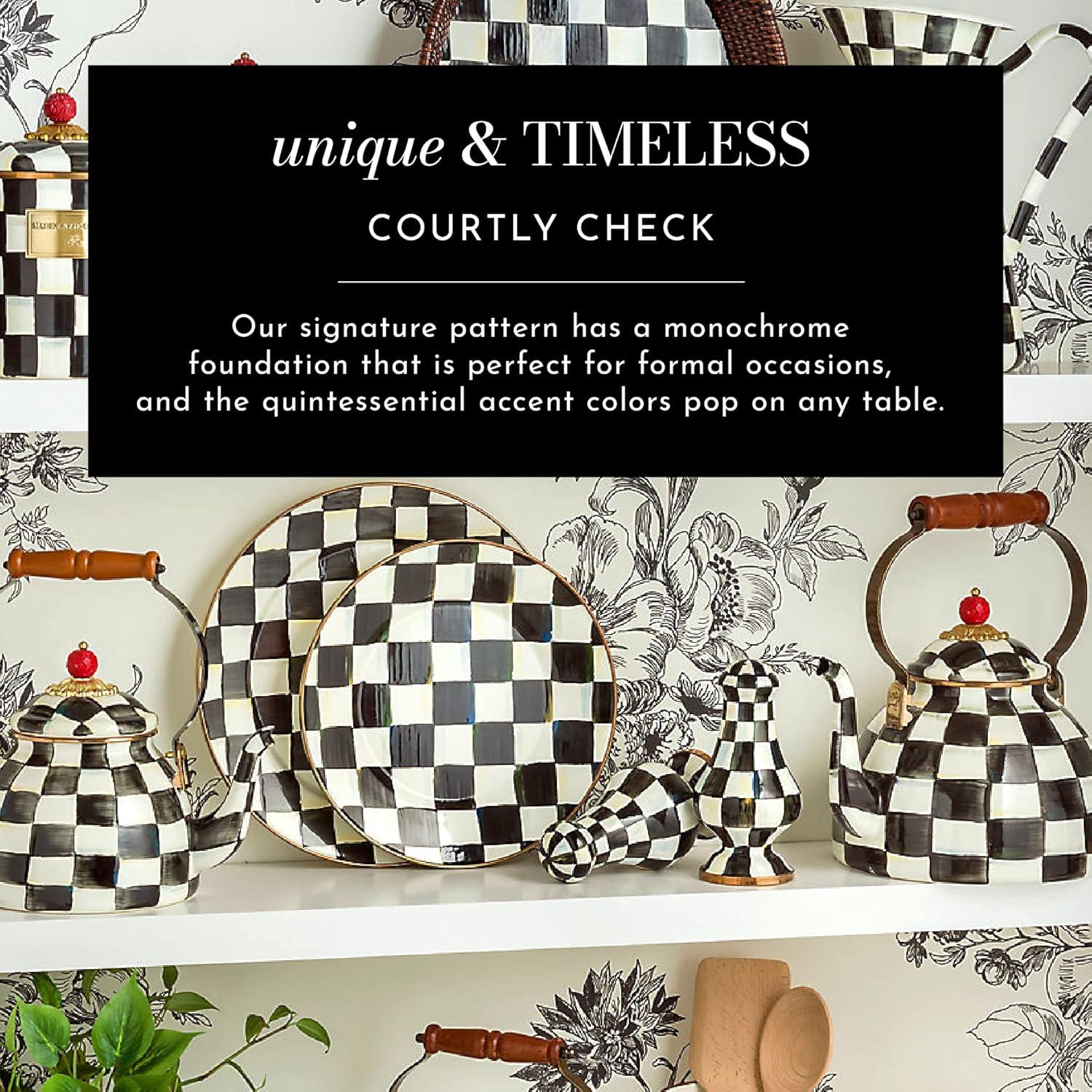 Courtly Check Hand-Painted Enamel Colander with Brass Handles