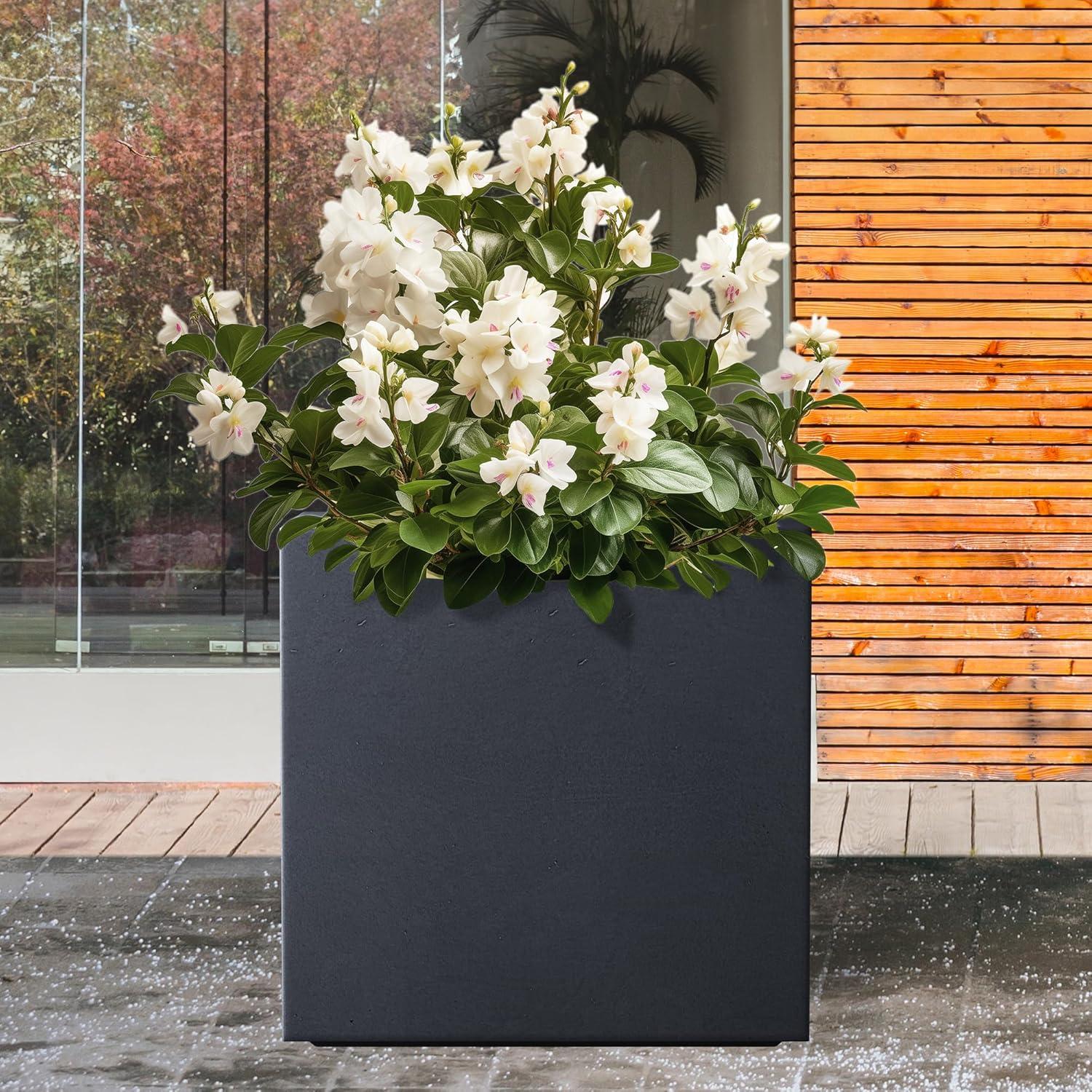 Rosemead Home & Garden, Inc. 12" Wide Kante Lightweight Modern Outdoor Concrete Square Decorative Planter Charcoal Black