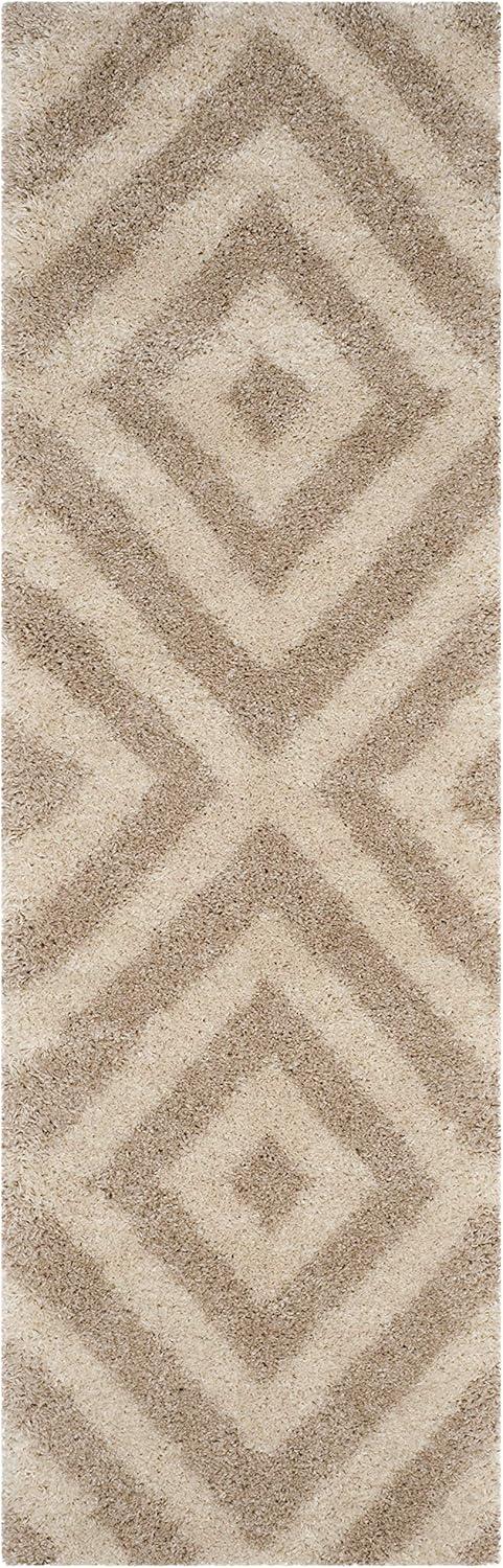Safavieh  Portofino Shag Emelina Modern 2-inch Thick Rug Ivory/Beige 6'7" x 9'2" 6' x 9', 7' x 9' Indoor Living Room, Bedroom, Dining Room Beige