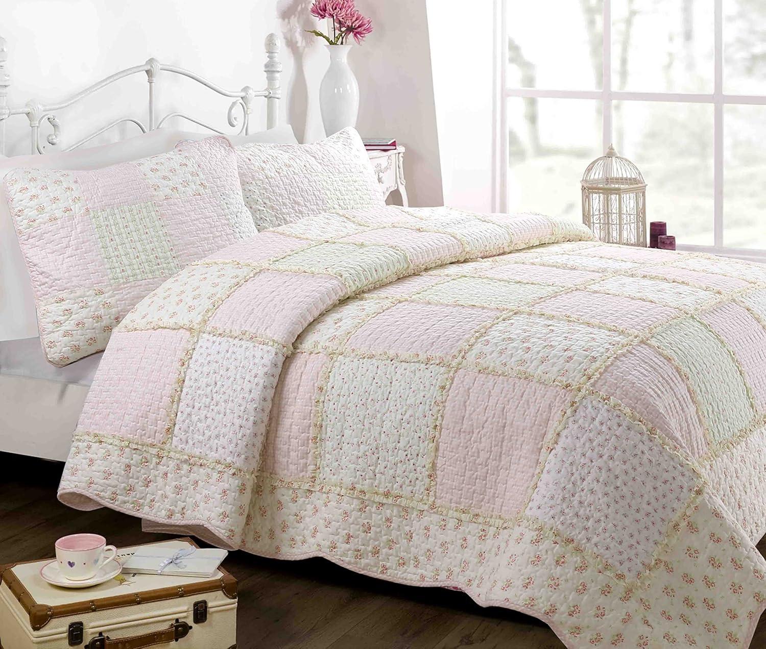 Cozy Line Home Fashions Inc Light Peach Floral Patchwork Reversible Twin Quilt Set