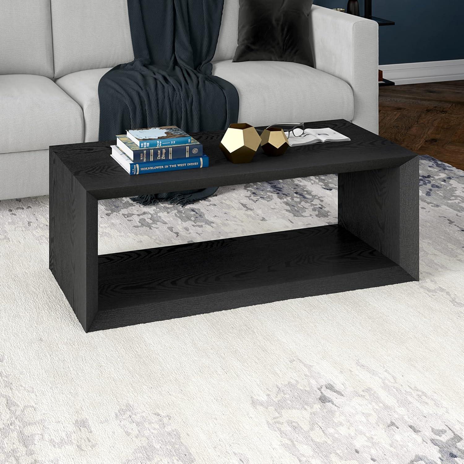 Evelyn&Zoe Osmond Easy Assembly Medium Density Fiberboard Coffee Table, Black Grain