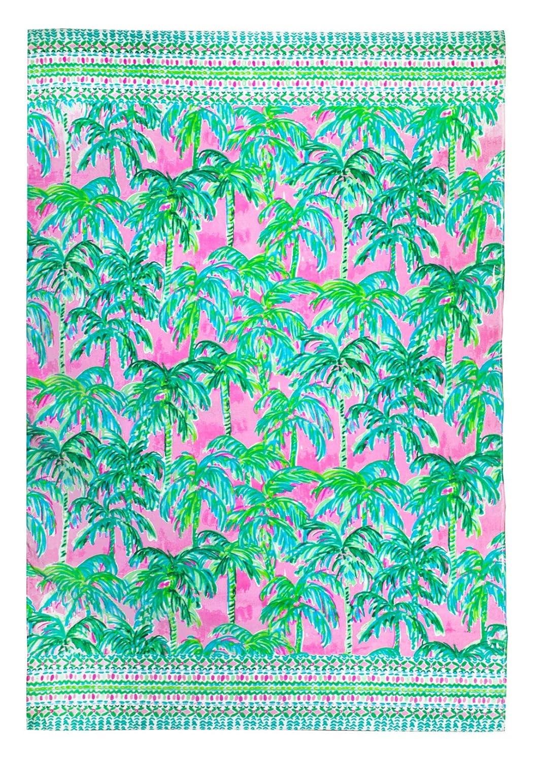 Lilly Pulitzer Oversized Pool/Beach Towel, 40 x 70, Large Terry Cloth Towel for Adults, Pink/Green Palm Tree Print, Suite Views