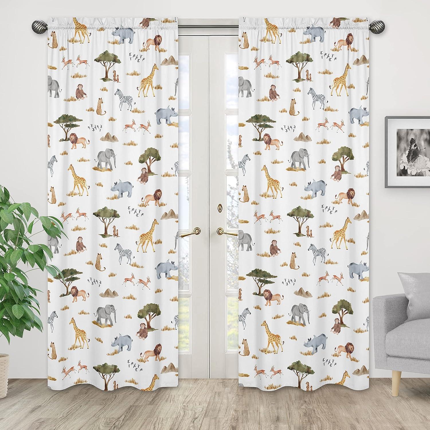 Jungle Animals Microfiber Semi-Sheer Rod Pocket Curtain Panels (Set of 2)