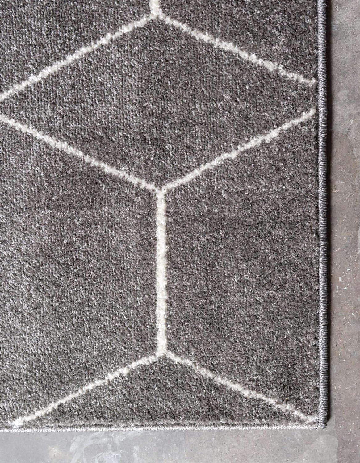 5' Square Dark Gray & Ivory Geometric Synthetic Area Rug