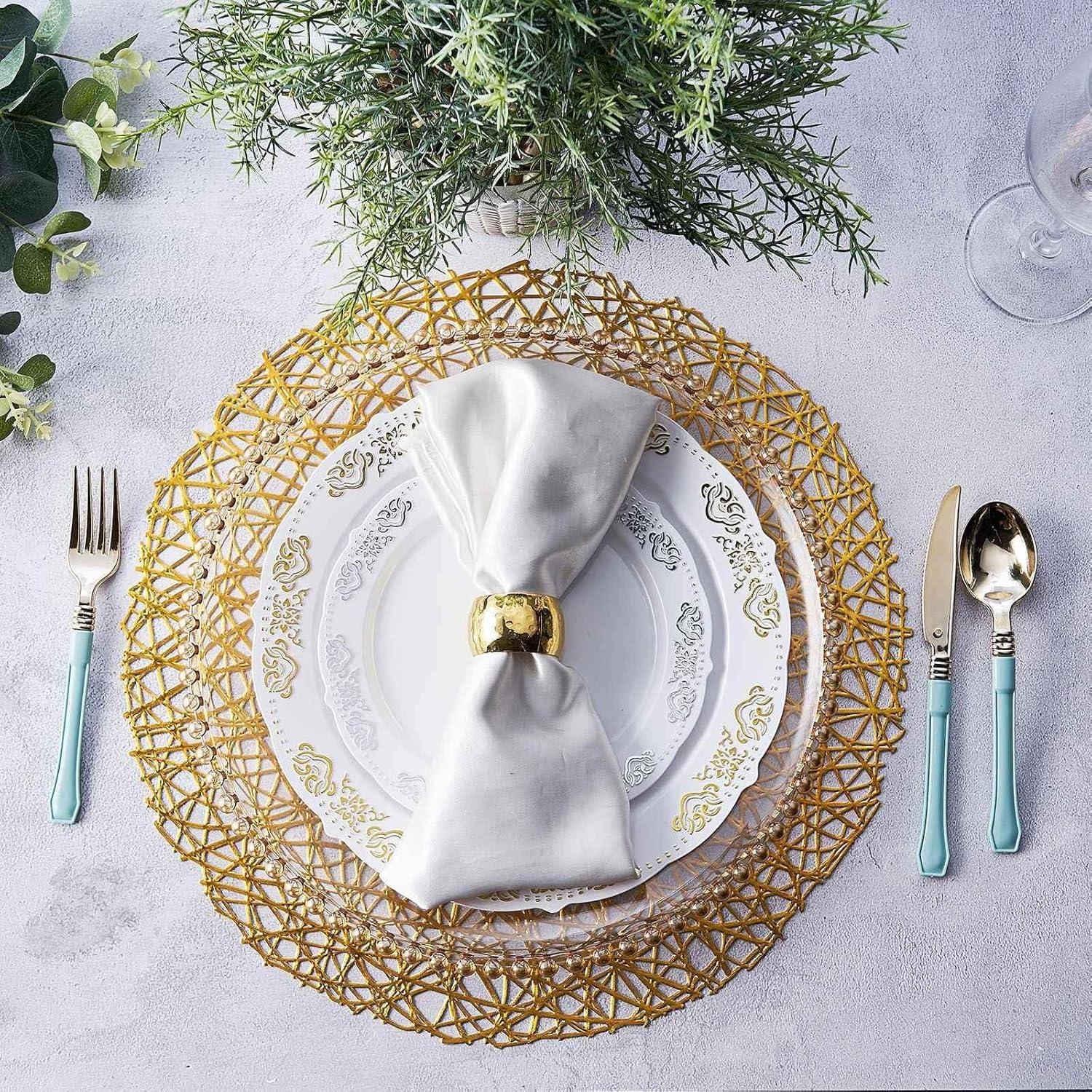 Efavormart 6 Pack 15" Gold Round Woven Vinyl Placemats Non Slip Dining Table Placemats For Wedding Events Birthday Party