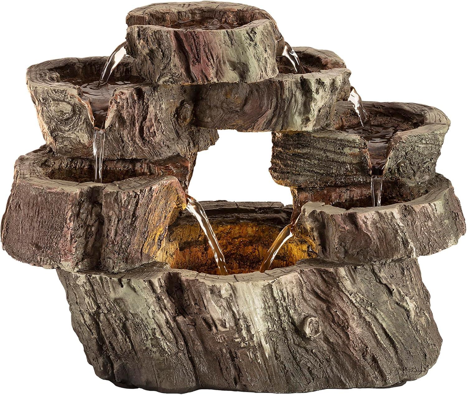 Brown Tree Trunk Tabletop Fountain with LED Lights