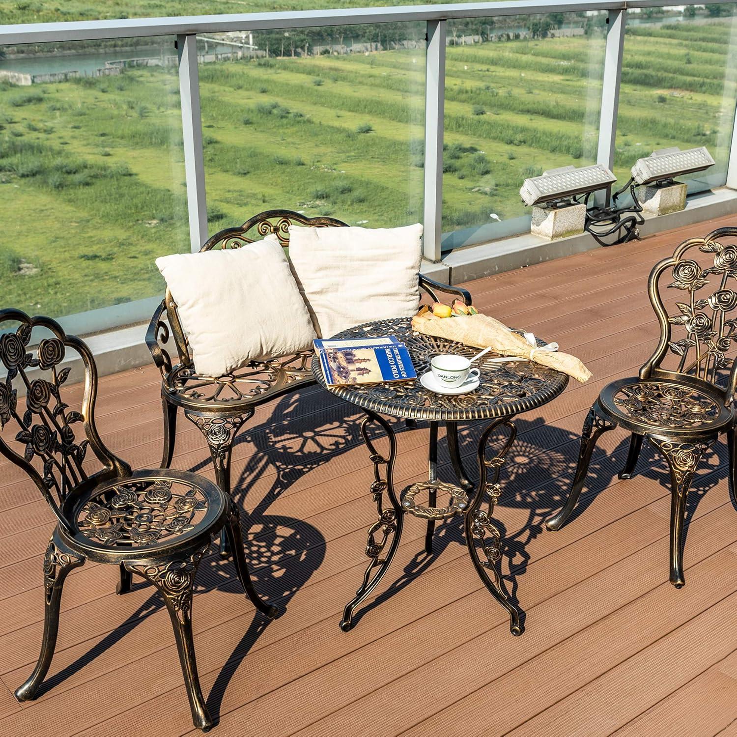 Bloomsbury Market Busselton Round 4 - Person Cast Aluminum Patio Bistro Set Brown