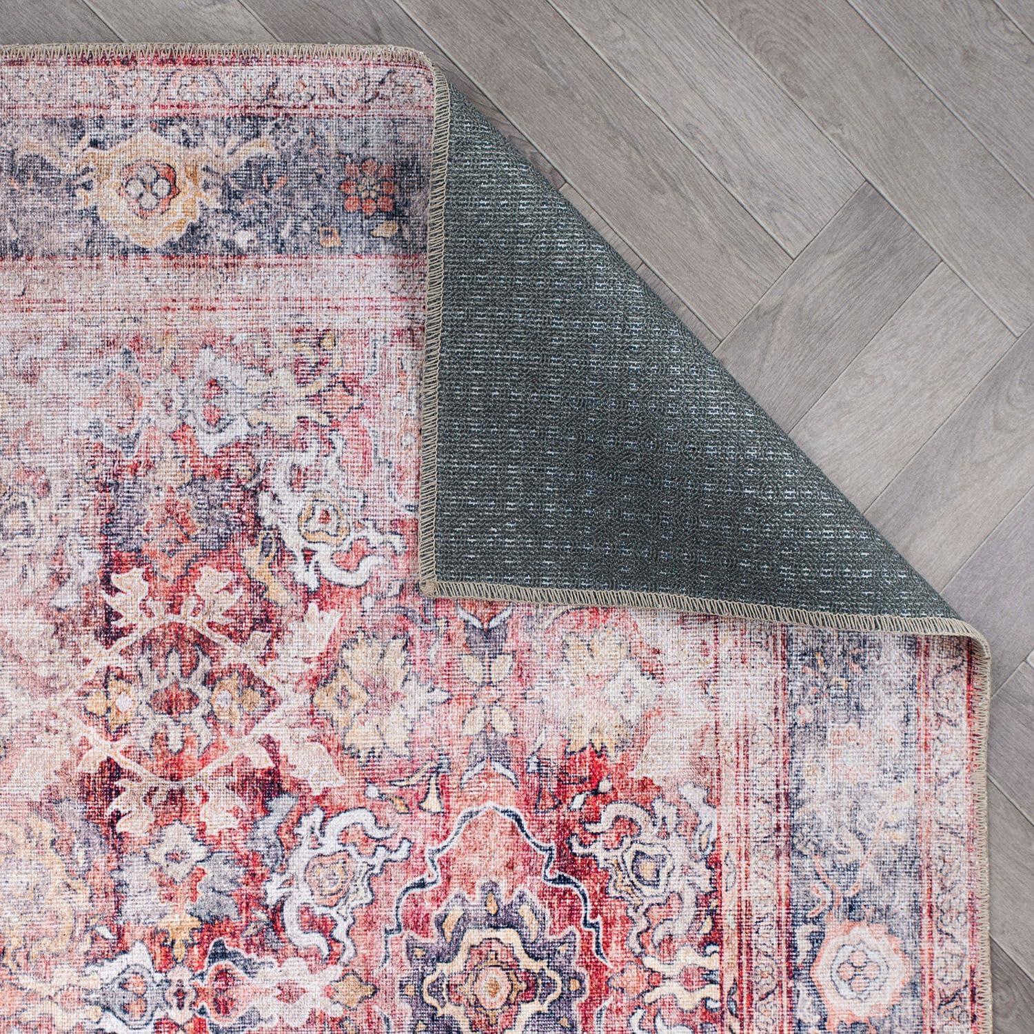 SAFAVIEH Serapi Doncho Traditional Machine Washable Area Rug, Red/Navy, 10' x 14'