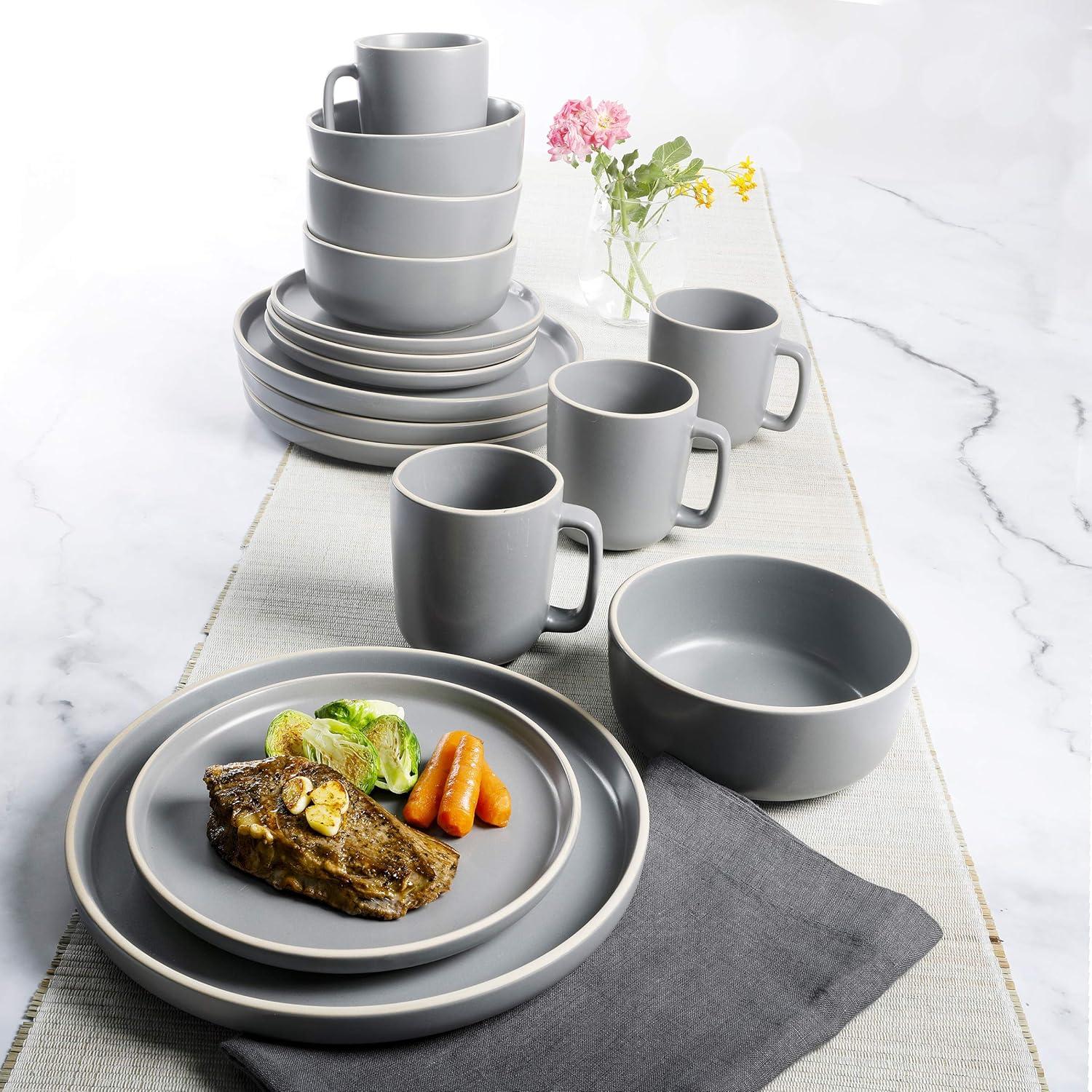 Gibson Home Zuma 16-Piece Round Matte Stoneware Dinnerware Set Gray