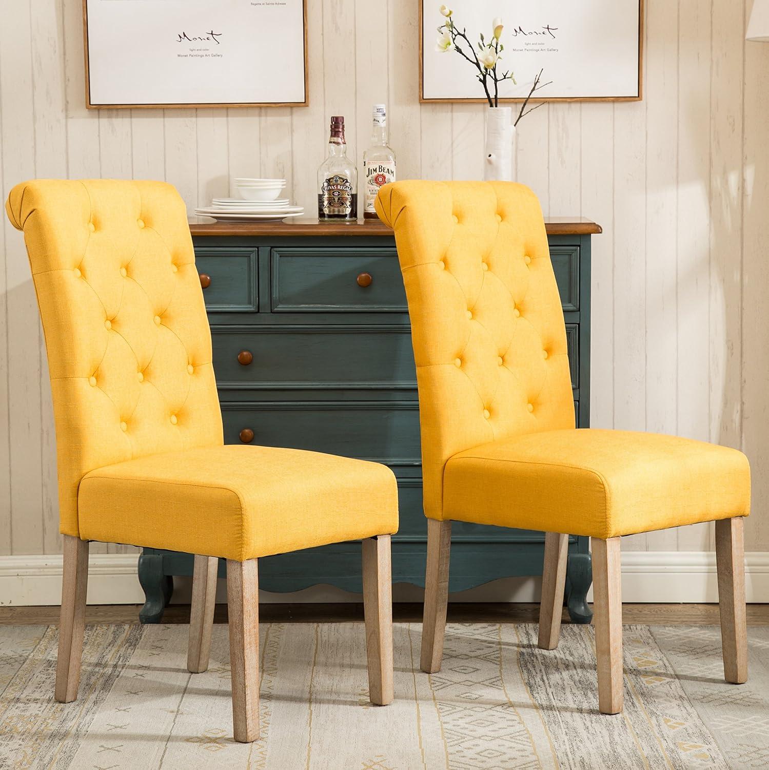 Elegant Gray Linen and White-Washed Oak Parsons Dining Chair, Set of 2