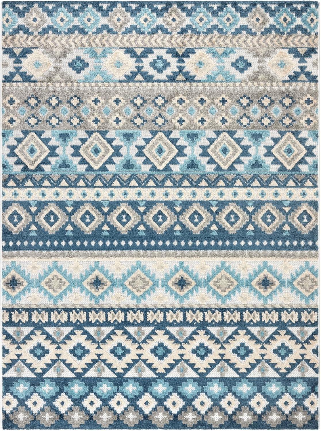TOWN & COUNTRY EVERYDAY Dahlia Southwestern Stripe Outdoor Rug Blue Multi