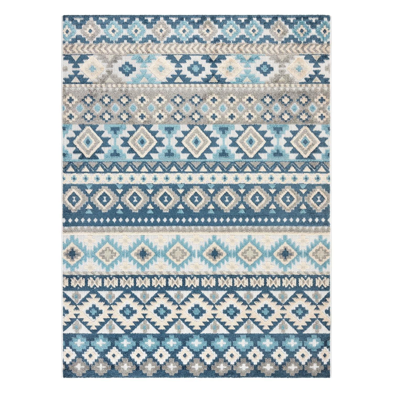 TOWN & COUNTRY EVERYDAY Dahlia Southwestern Stripe Outdoor Rug Blue Multi