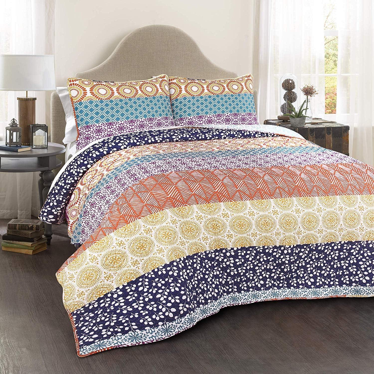 Lush Decor Bohemian 100% Cotton Reversible 3-Piece Quilt Set