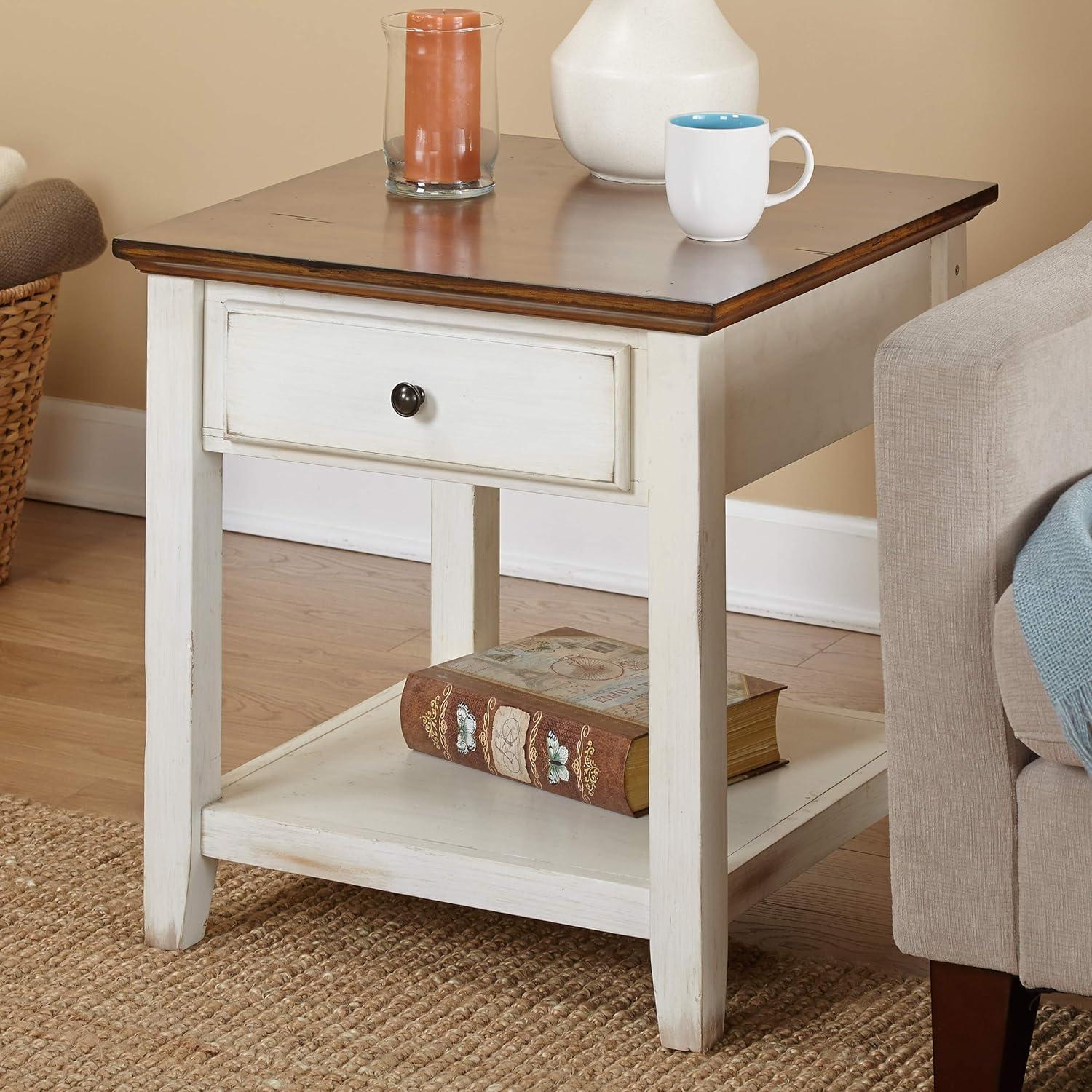 Charleston End Table Off White/Chestnut - Buylateral: Mid-Century Modern Design, Drawer & Fixed Shelf