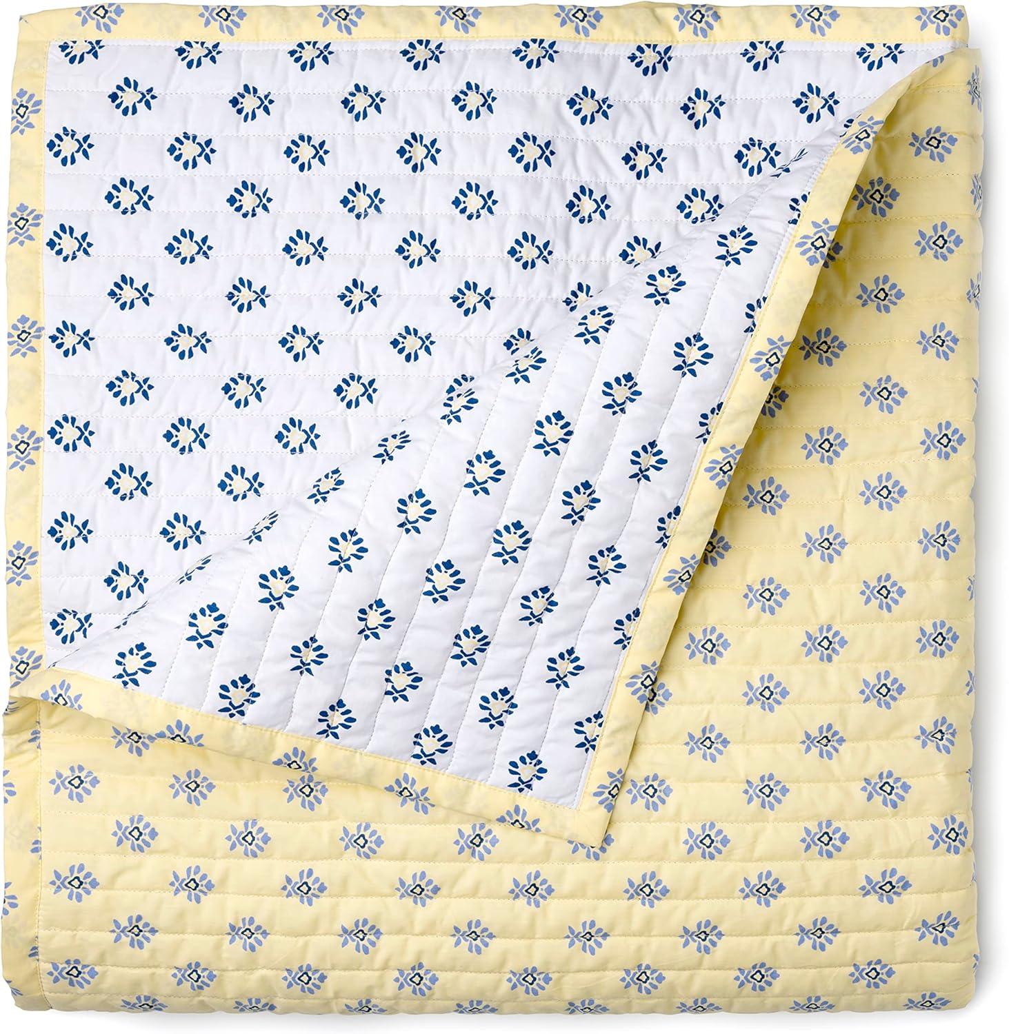 Naomi Yellow and White Reversible Cotton King Quilt Set