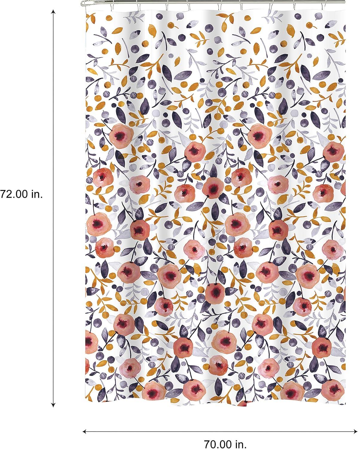 Pink Floral PEVA Shower Curtain with Rust Resistant Grommets