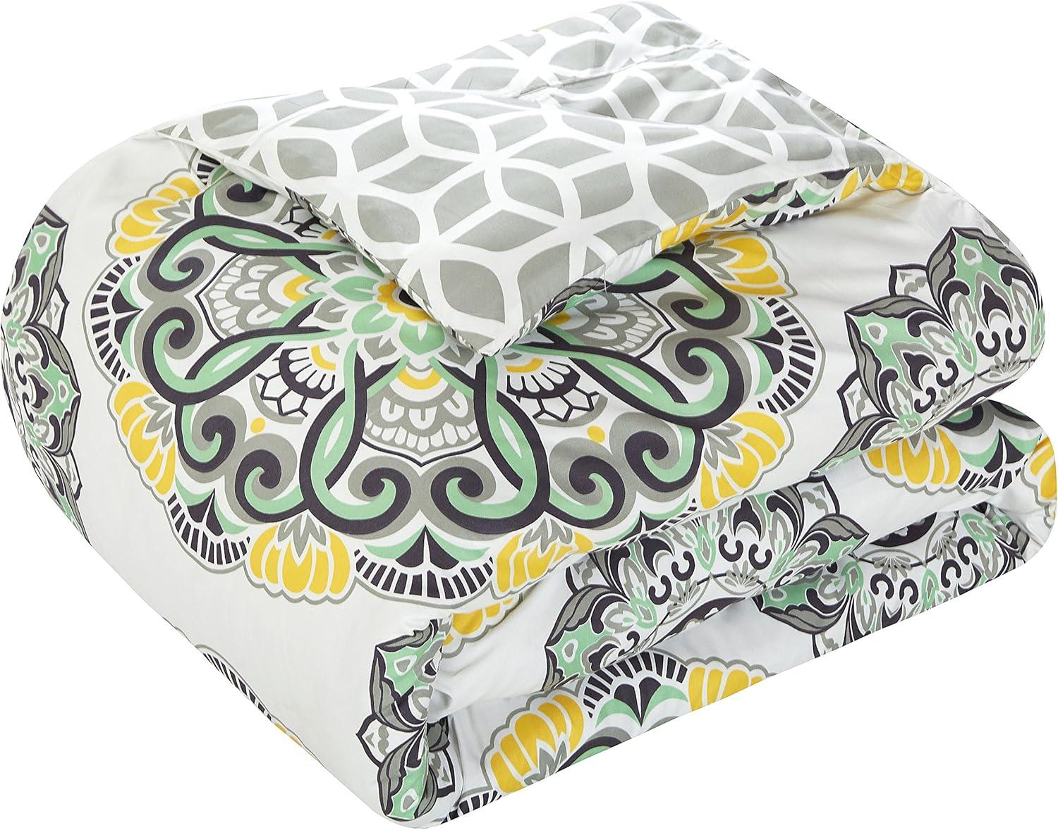 8 or 6 Pc. Barella Super soft Large Printed Medallion REVERSIBLE with Geometric Printed Backing Comforter Set