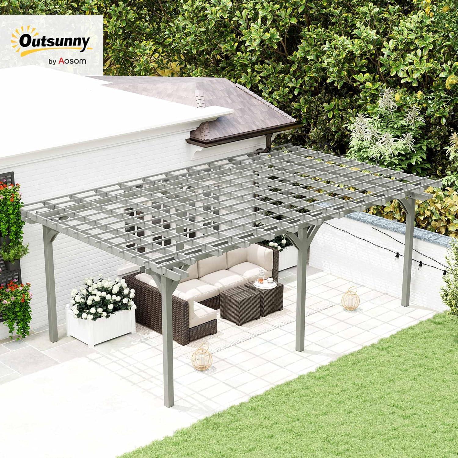 Outsunny 12' x 20' Wooden Pergola Grape Trellis, Outdoor Gazebo for Garden, Patio, Backyard, Deck, Gray