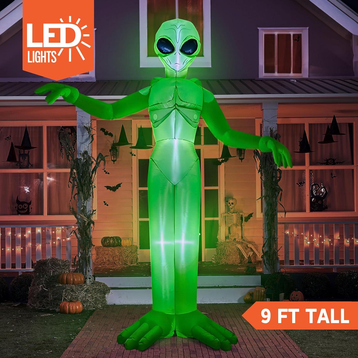 9 FT Tall Inflatable Decoration Outside, Blow Up Alien Inflatable Outdoor Decoration with Build-in LEDs for Yard Decorations Decor Outdoor