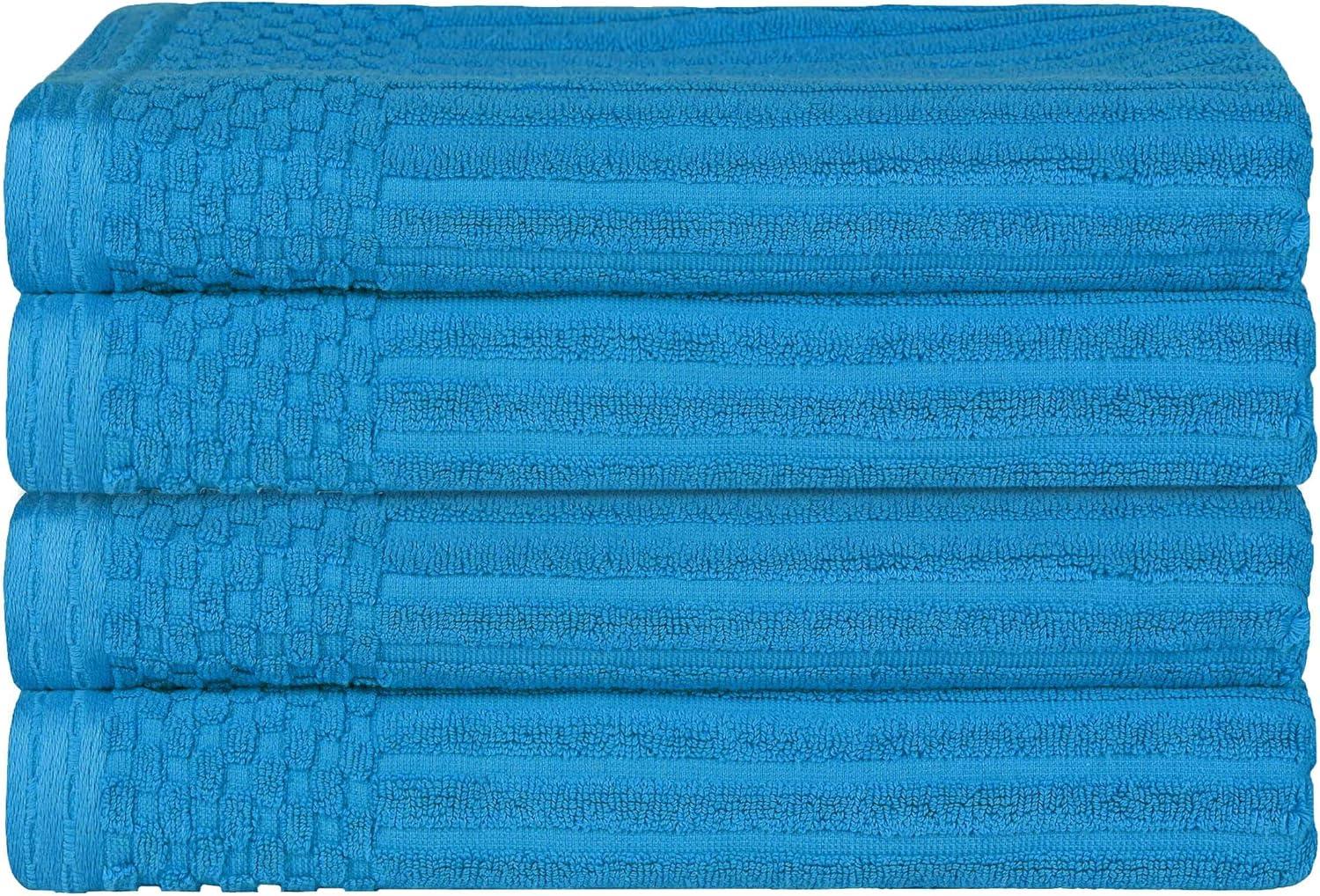 Superior Soho Ribbed Cotton Absorbent Bath Towel Set of 4, Azure