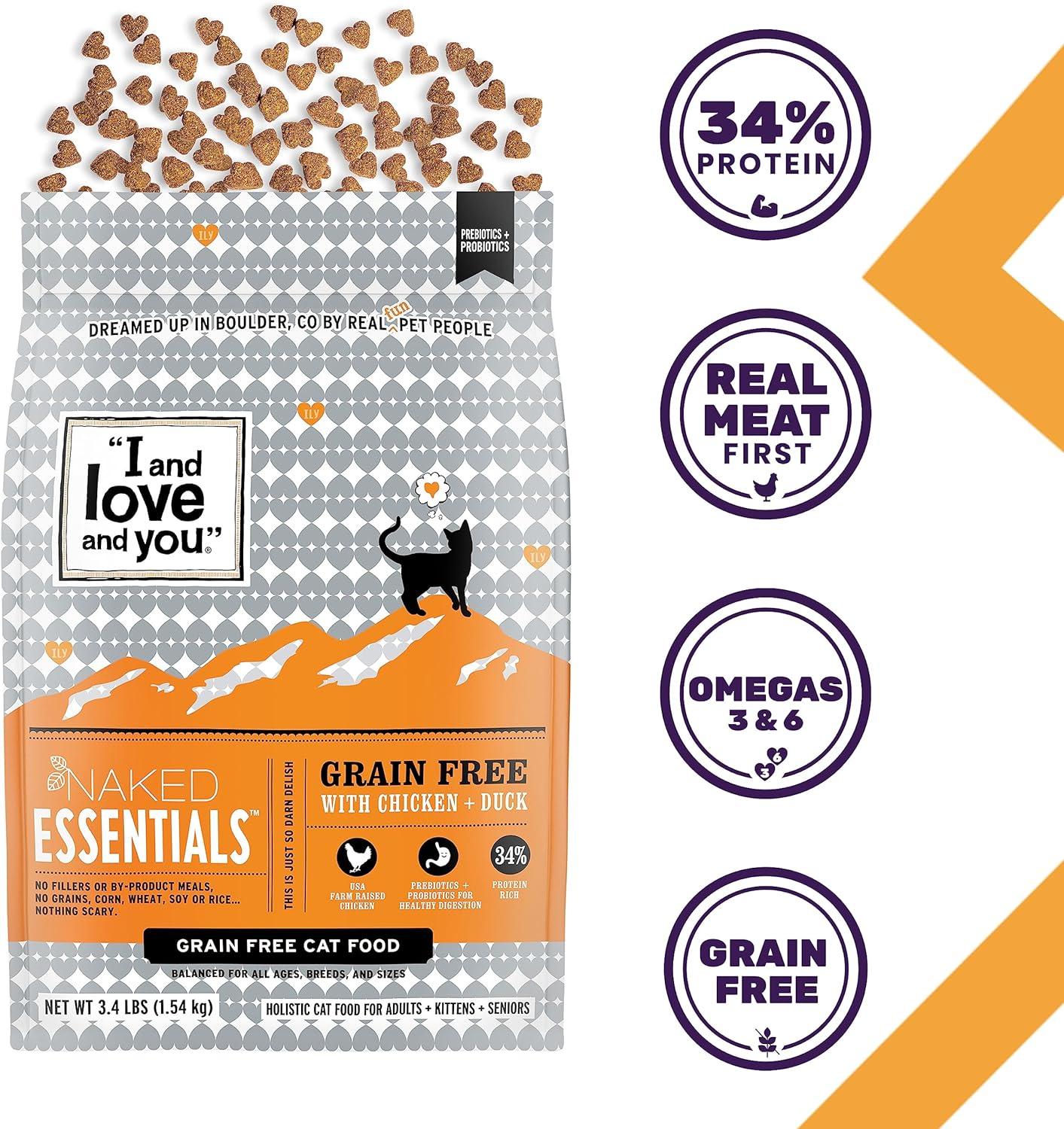 "I and love and you", Naked Essentials Chicken & Duck Grain Free Dry Cat Food, 3.4 lb.  Kibble