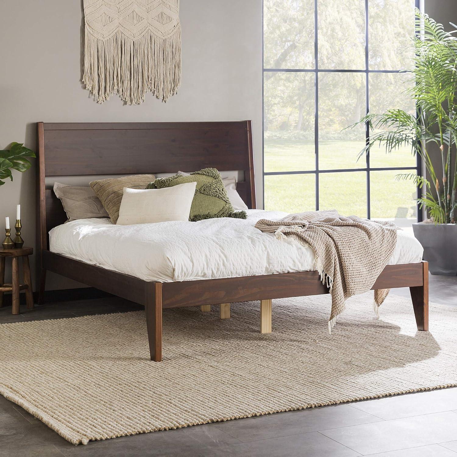 Queen Solid Wood Modern Platform Bed - Walnut