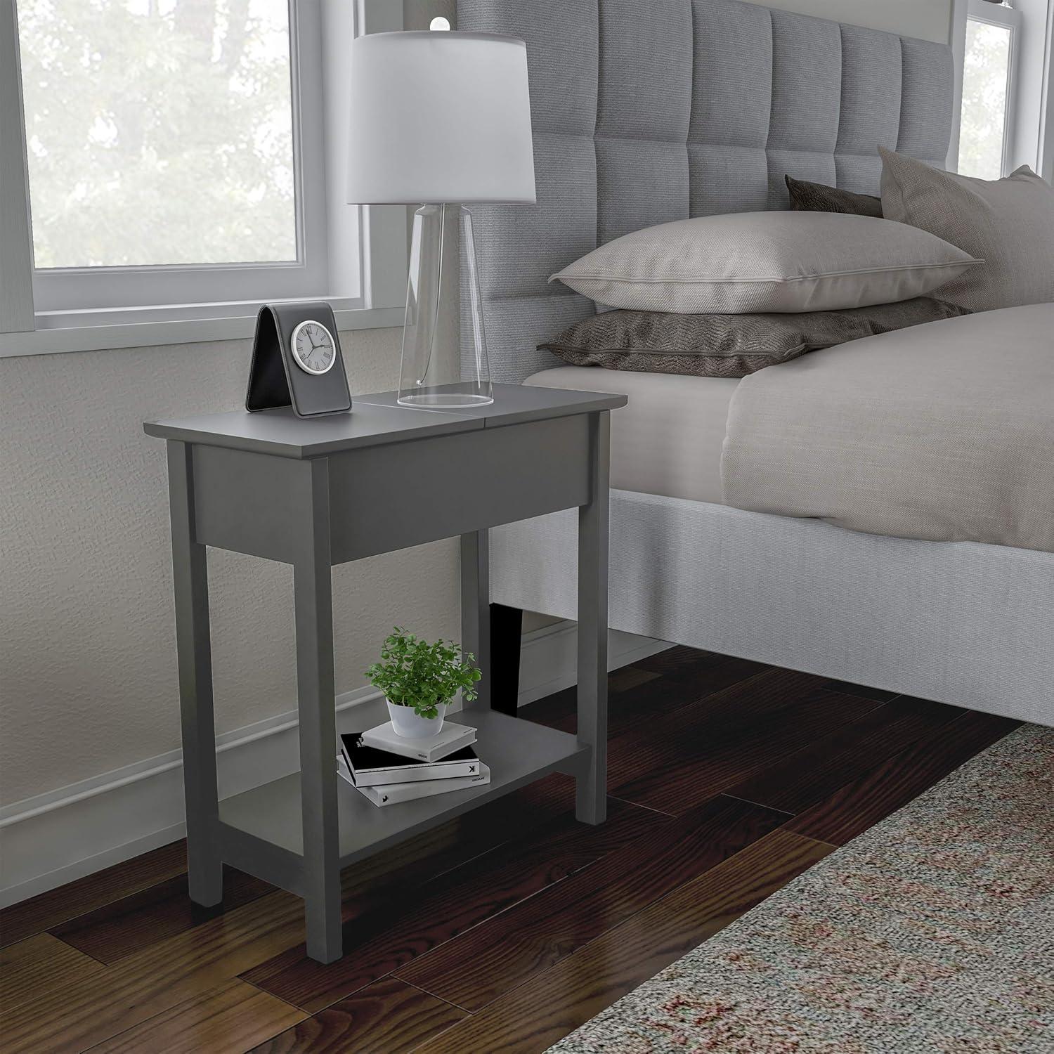 Gray MDF Flip-Top End Table with Storage and Shelf