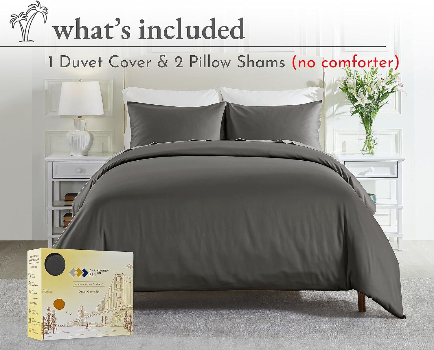 Gray Queen Size Cotton Sateen Duvet Cover Set